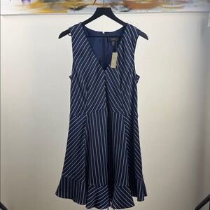 NWT J. Crew Navy Pinstripe Fit & Flare Dress – Size 12